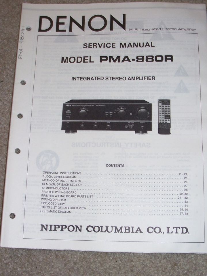 Denon Service/Operation Manual~PMA 980R Amplifier Amp