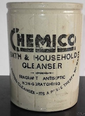   VINTAGE 1900s ADVERTISING PRINTED CROCK/POT.CHEMICO HOUSEHOLD CLEANER