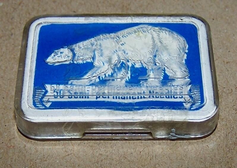 Rare ANTIQUE Gramophone NEEDLE Tin POLAR BEAR NEEDLES