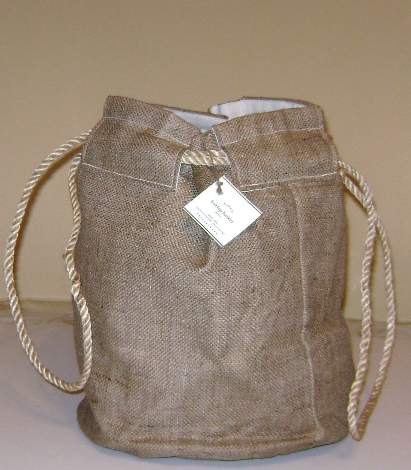 New POTTERY BARN Reinforced Jute Burlap Basket with Rope/Twine 