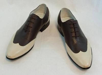 New Encore Dress Shoes by Fiesso Beige/Coffee Wingtip Leather, FI3046