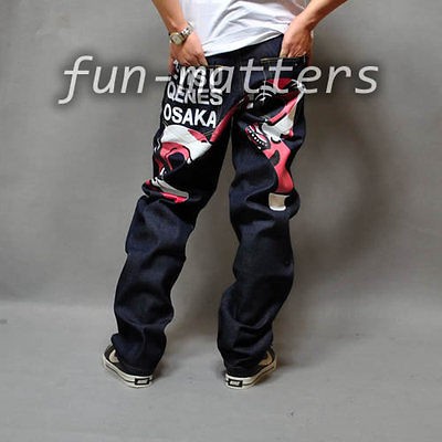 HipHop B BOY Street Dance BIG M Embroidery Pants Jeans Casual 