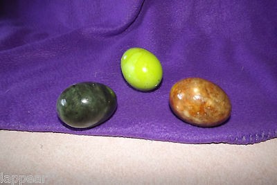 Marble & Wood Egg Lot of 3 LOOK Green & Brown Eggs NICE U1018F