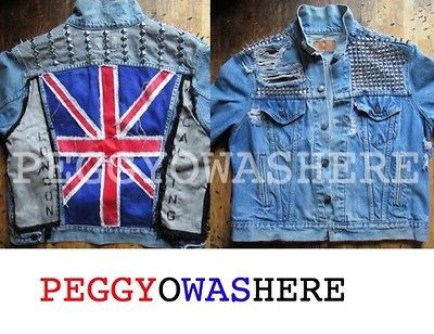   DENIM DISTRESSED JACKET ENGLISH UNION JACK FLAG STUD STRIPE MOTO SPIKE