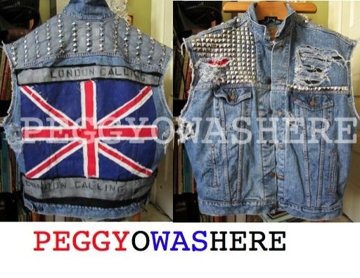   OFF LEVI TRUCKER DENIM JACKET VEST UNION JACK FLAG STUD STRIPE MOTO