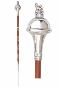DRUM MAJOR MACE STICK SILVER CROME HEAD WITH LION AND CROWN BADGE