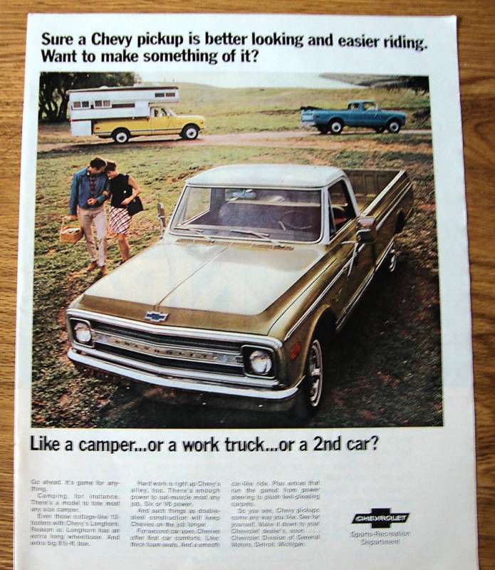 1969 Chevy Chevrolet Pickup Trucks Ad Camper Work