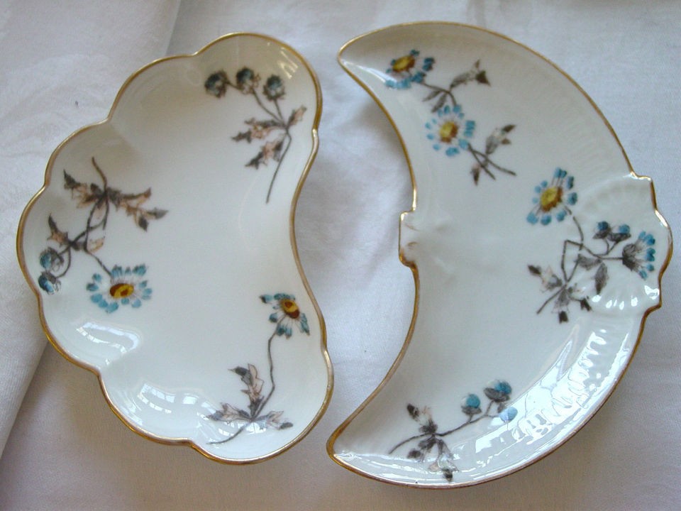 Antique Haviland/Limoges, TWO Bone Dishes, Blue Cornflower, Crescent 