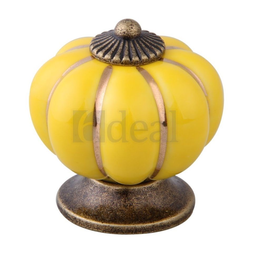 Vintage Pumpkin Ceramic Drawer Cupboard Door Pull Kitchen Knobs 