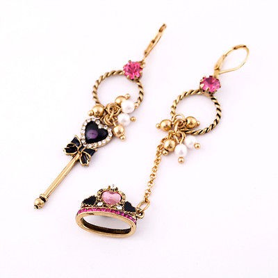 Betsey Johnson Synchronous Asymmetric crown&scepter earrings #BJ E46Y