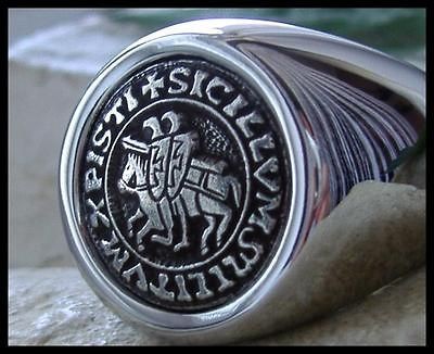   11.5   KNIGHTS TEMPLAR RING STEEL SILVER SEAL HANDMADE MASSIVE  M7