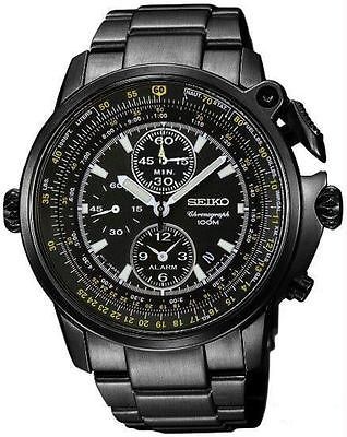 Seiko Men Pilot Flight Master Black Dial Chronograph 100M Watch SNAB69 