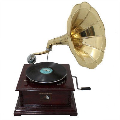 Antique Replica RCA Victor Phonograph Gramophone with Large Gold Brass 