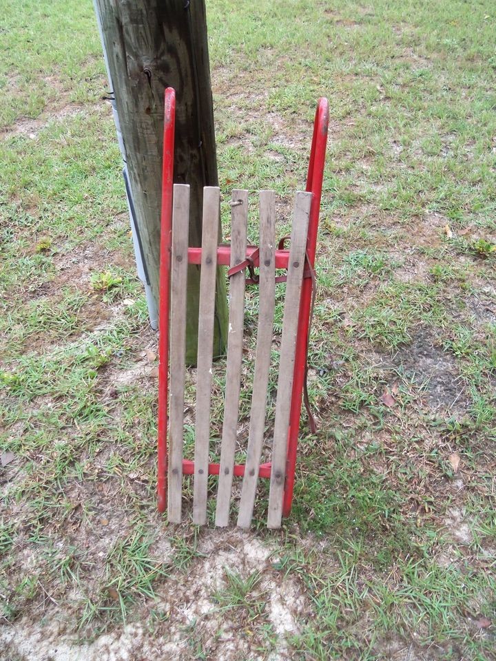 Vintage Red Metal German Sled With Extra Preowned Estate Item