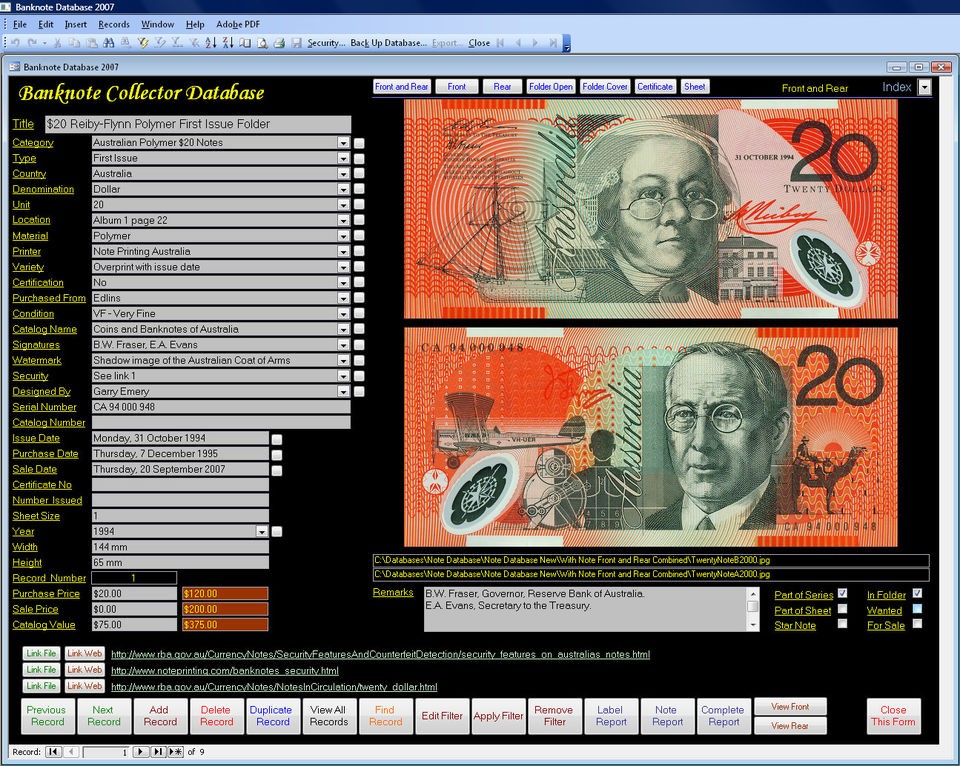 Banknote Note Image Database Software Pro CDROM Windows