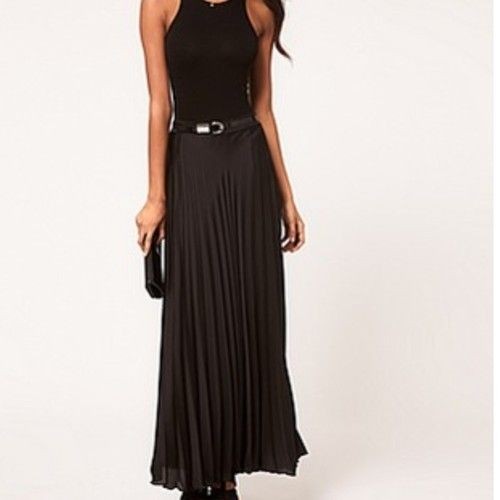 Zara Black CHIFFON PLEATED MAXI LONG SKIRT SIZE 10 12 L