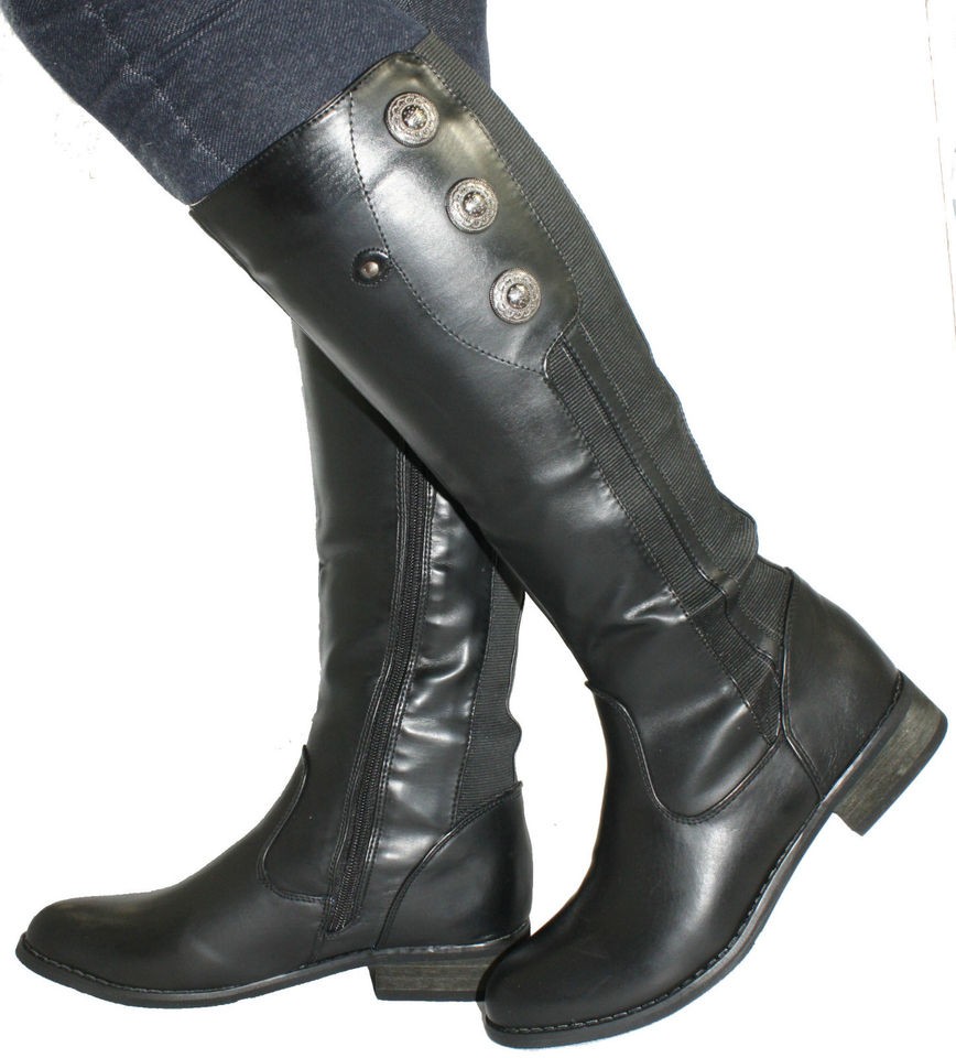   LADIES WOMENS BLACK WIDE LEG CALF KNEE HIGH RIDING BOOTS SIZE 3   8