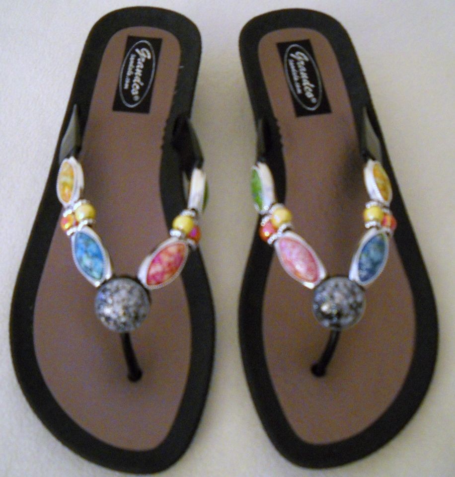 GRANDCO DRESSY Beach Pool THONG Black BLING GEMSTONE Jeweled Sandals 