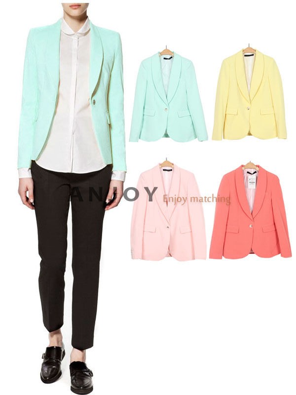 Lady Long Sleeve Boyfriend One Button Blazer Drape Suit Casual Office 