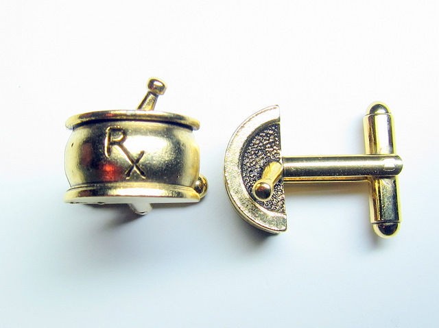   rx pharmacist perscription mortar pestle drug cufflinks cuff links