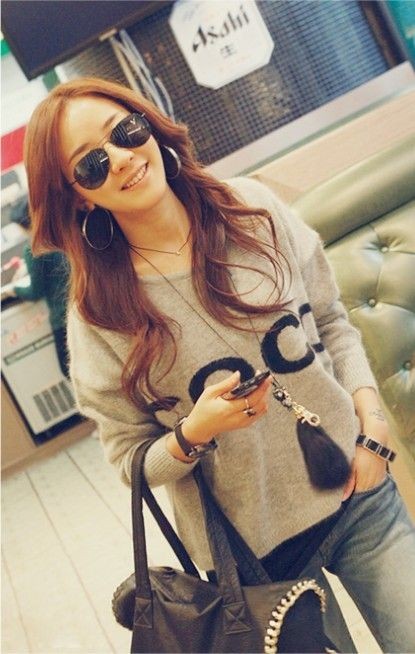CASUAL BATWING SLEEVE LETTER PATTERN JUMPER PULLOVER 1521