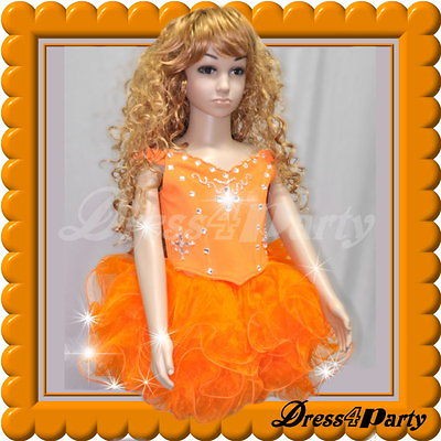 668Z Orange Rare Glitz Rhinestones Pageant Wear Wedding Girls Top 