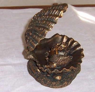 Petite Bronzed SLEEPING MERMAID OYSTER SHELL Sculpture