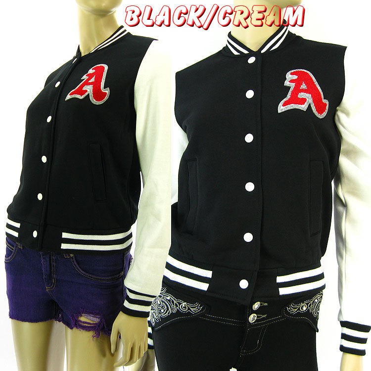 WOMENS&GIRLS VARSITY BASEBALL JACKET Casual Letterman Patch LETTER 