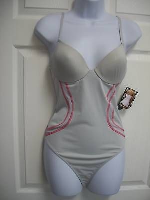 NEW PUMA GRAY PINK THONG SPORT BRA BODYSUIT LEOTARD 36B