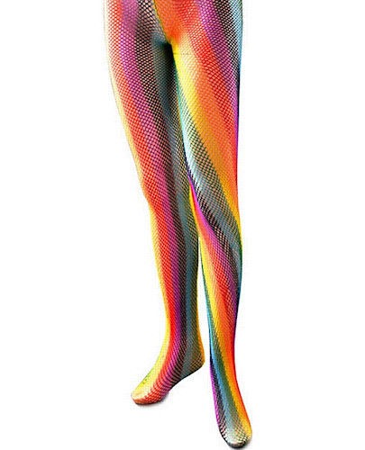 Multicoloured Rainbow Fishnet Party Fancy Dress Tights