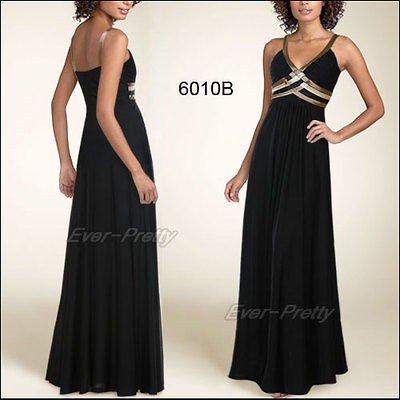 Neck Black Empire Line Unadjustable Straps Long Formal Dress 6010B 