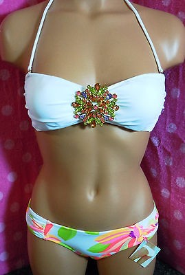   Secret Tropical Pastel Rhinestone Jewel Bandeau & Hipkini Set XS