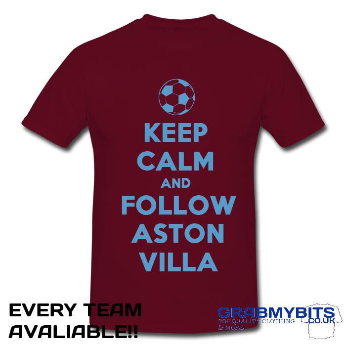 PRINTED KEEP CALM FOOTBALL SUPPORTER T SHIRT ADULT/KIDS SIZES   ASTON 