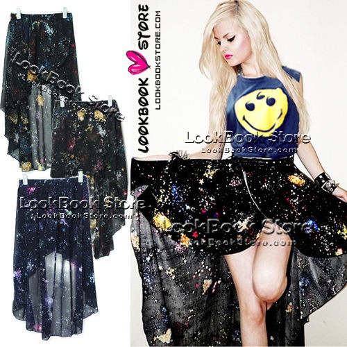 Asymmetric Digital Starry Cosmic Galaxy Universe Print High Low Hi Lo 