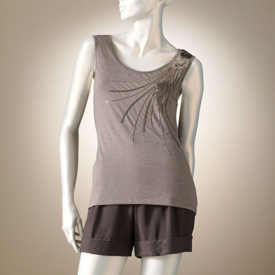 Jennifer Lopez Embellished Tank Top M Brown Heather 8   10 Womens NEW