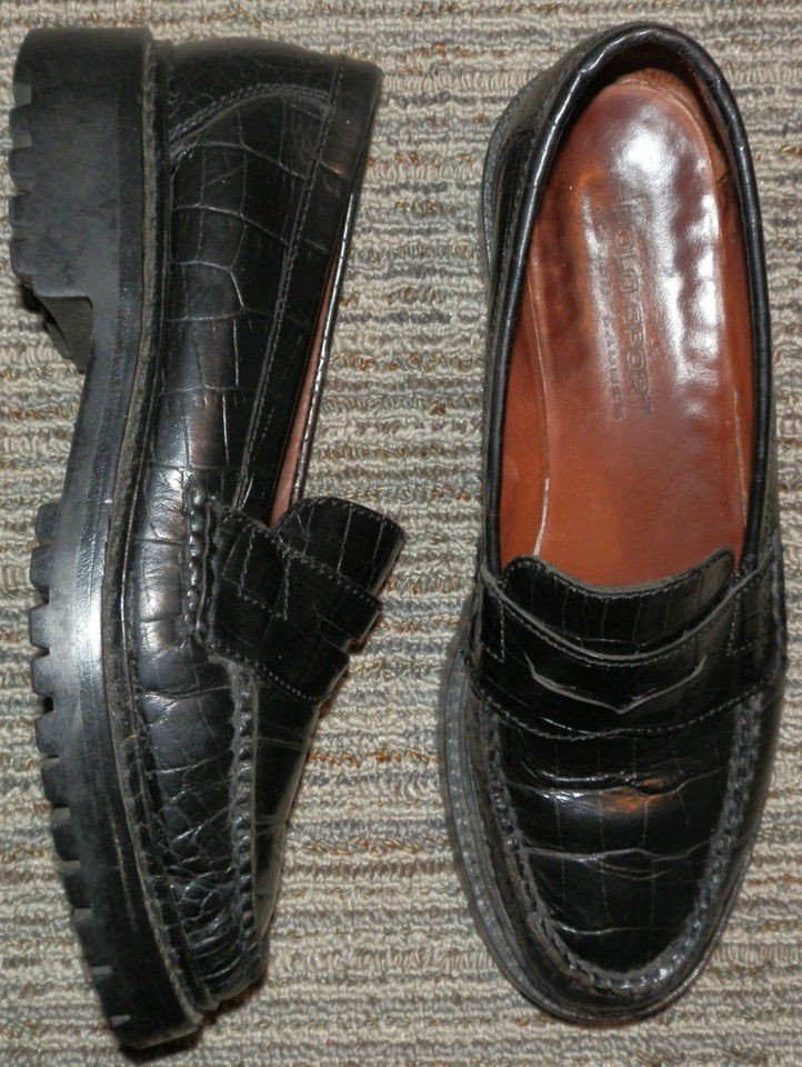 RALPH LAUREN CROC EMBOSSED BLACK LEATHER LOAFERS WOMENS SIZE 7 B NO 