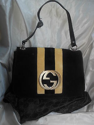 GUCCI HANDBAG from Tom Ford era,Black suede with cream velvet, silver 