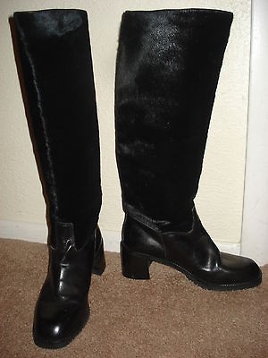 RARE Vintage Joan & David Helpern Italy PONY HAIR Knee High Black 