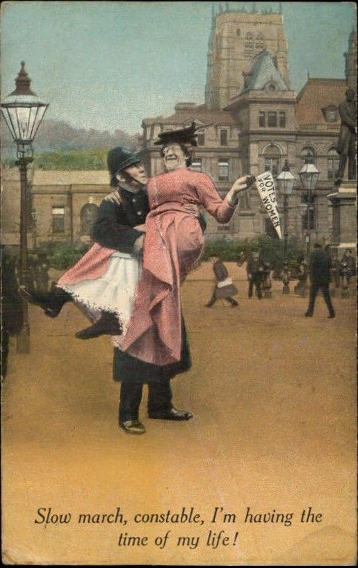 Constable Holding Woman Womens Suffrage Suffragette Votes c1910 