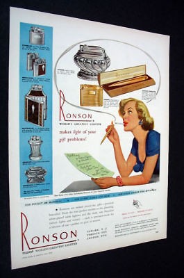 1949 RONSON LIGHTER CROWN ADONIS PENCILITER print ad