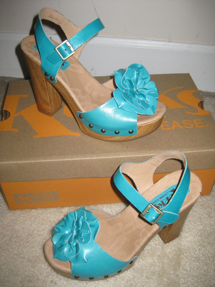 NEW KORKS KORK EASE ARALYN Cork Stacked Heels Shoes 7 8 $99 Turquoise 