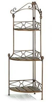 Shelf Corner Plant Stand Bakers Rack Style Wood Metal