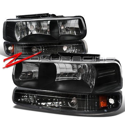 BLACK HOUSING CHEVY FRONT HEAD LIGHTS+BUMPER SIGNAL 4PC (Fits 2000 