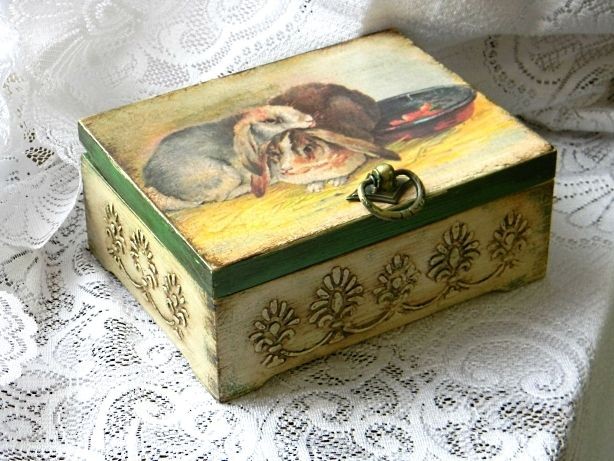 Rabbits   Wonderful Handmade Box made in Decoupage technic for kids