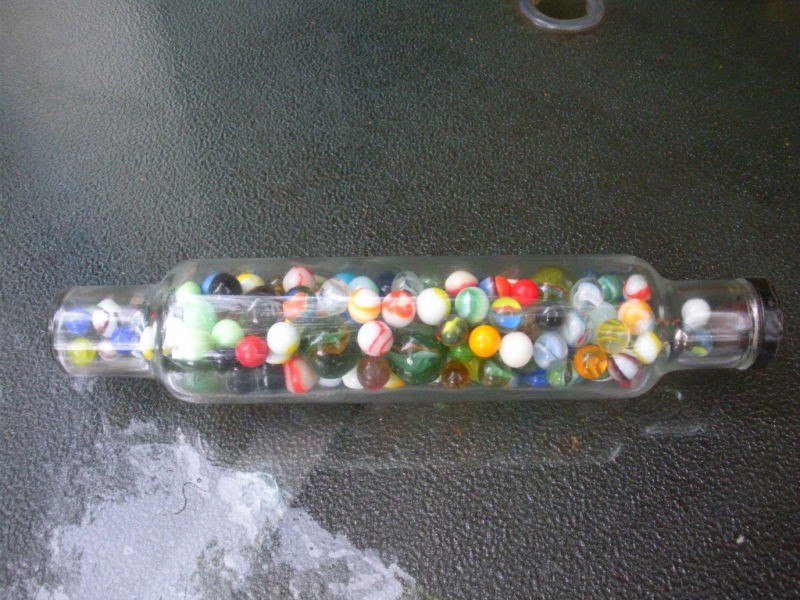 Vintage Glass Rolling Pin Filled With Vintage Glass Marbles