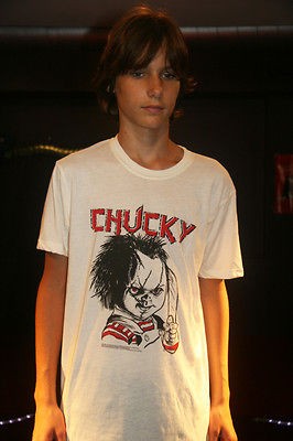 Mighty Fine   Large   Cream Chucky Doll Graphic T Shirt with Knife 