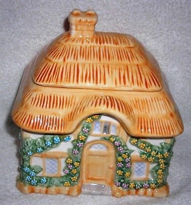     Pastel Orange Country Cottage Design / Shape Porcelain Cookie Jar