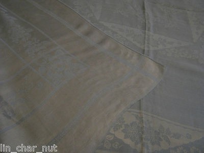   Blue DOUBLE DAMASK Irish Linen TABLECLOTH Flowers & Fruit 52X 54 inch