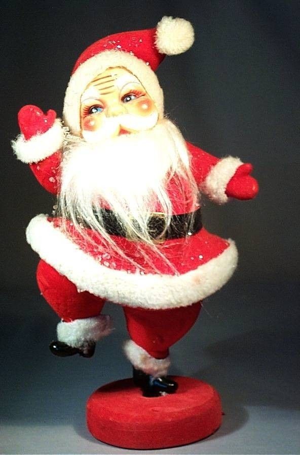 Vintage 1950s Christmas Dancing Velvet Flocked Santa with Mica Dust 