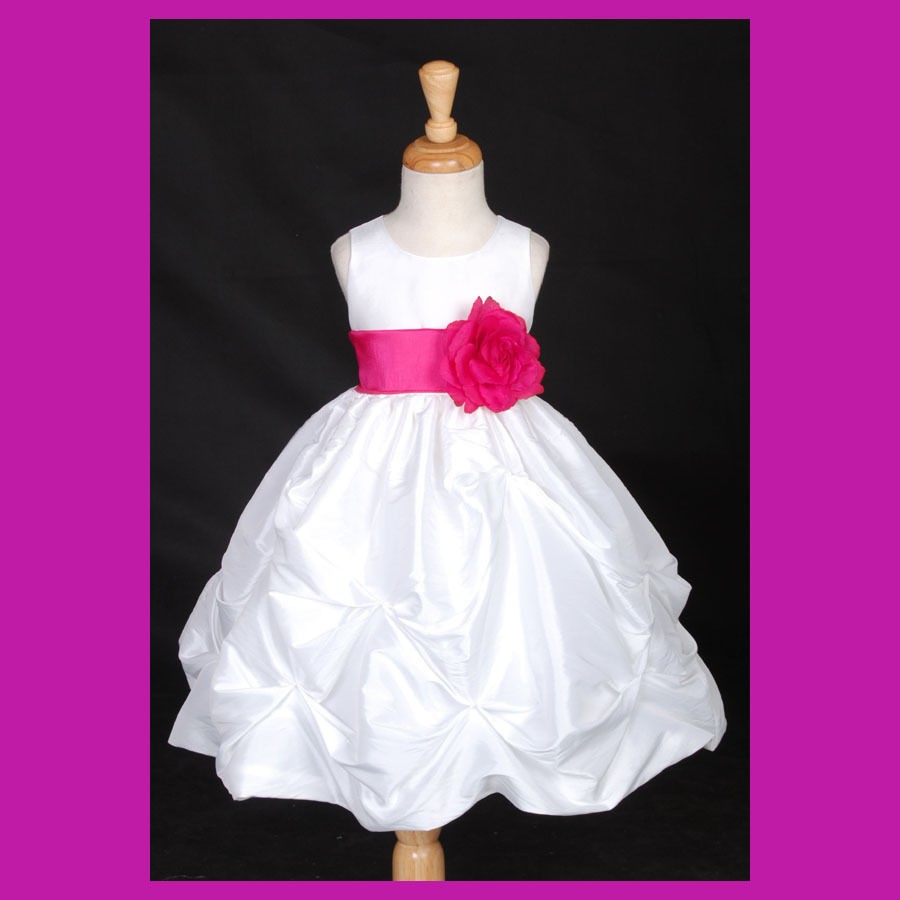   PINK BRIDESMAID BAPTISM CHURCH TAFFETA GIRL DRESS 9M 2 2T 4 6 8 10